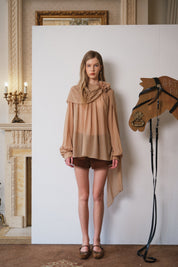 Light Brown Silk Floral Ribbon Blouse