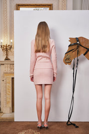Pink Sequin Knit Cardigan with Fur Collar