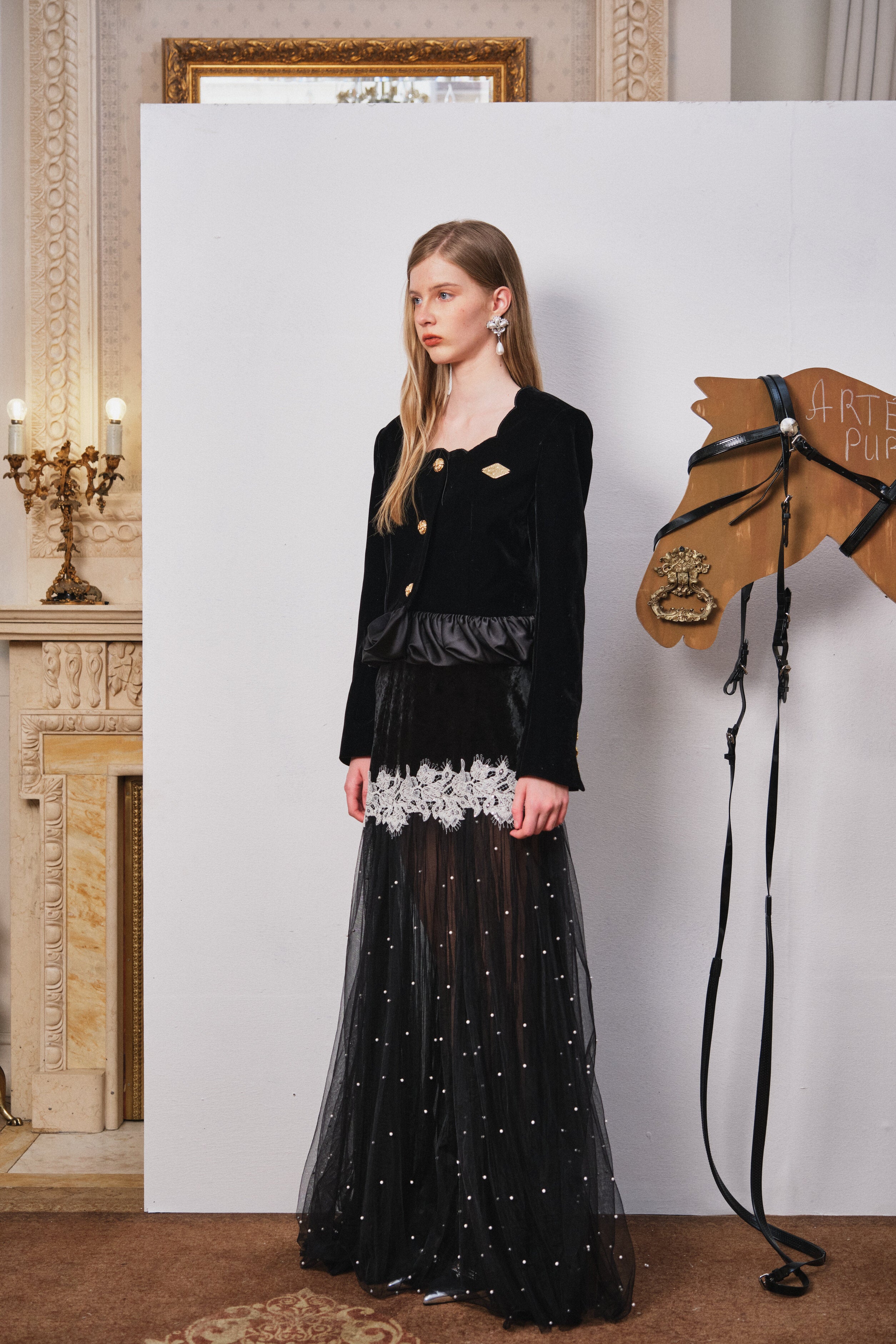 Black Velvet Bubble-Hem Jacket