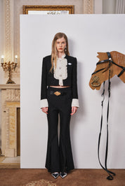 Black Lace Split Flared Pants with Belt Detail