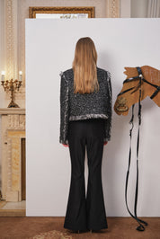 Black Fringe Raw-Edge Sequin Jacket