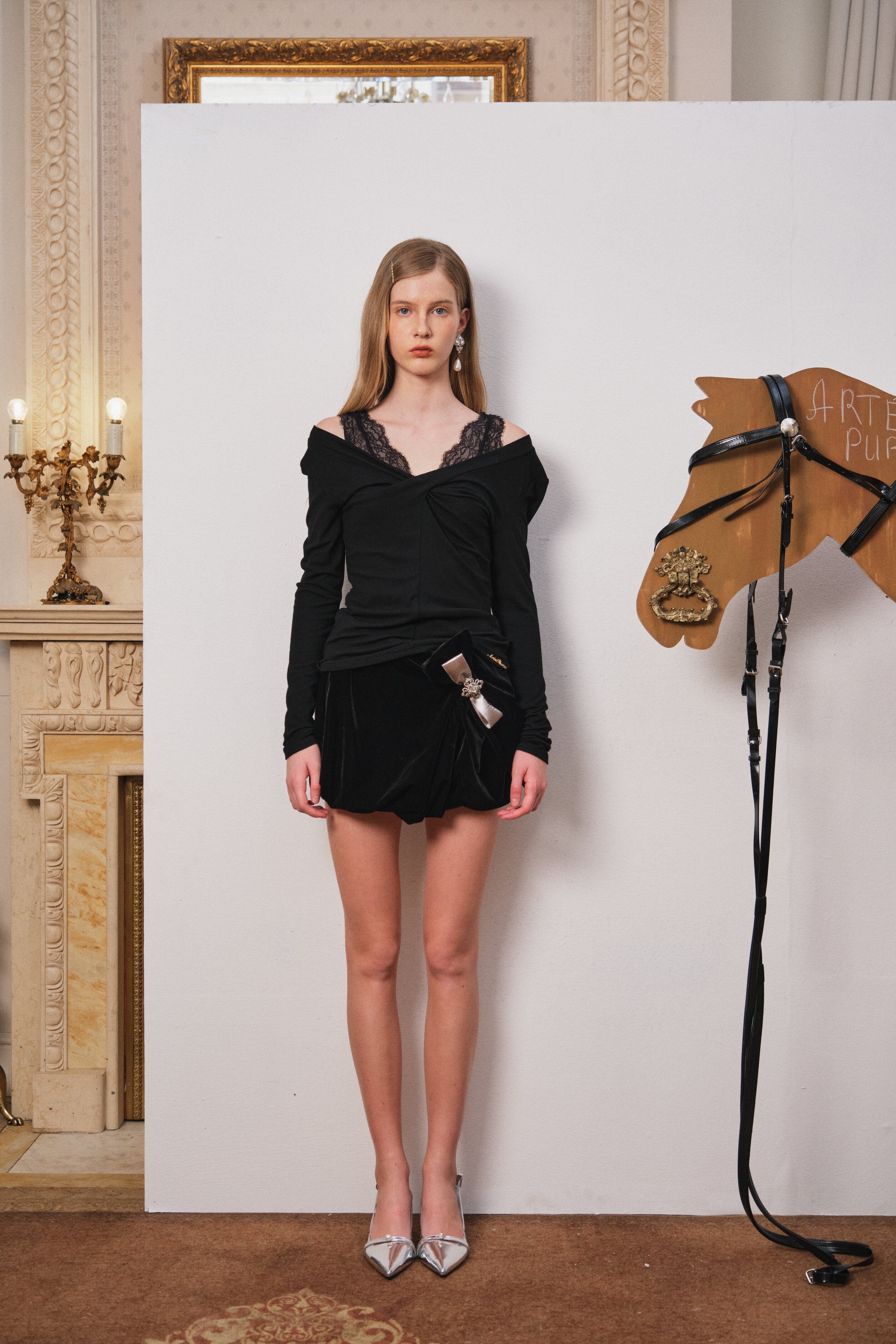 Black Lace-Trim Knit Top