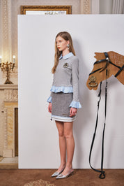 Gray Cable-Knit Panel Skirt with Faux Pockets