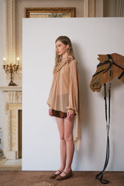 Light Brown Silk Floral Ribbon Blouse