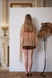 Light Brown Silk Floral Ribbon Blouse