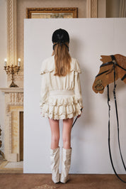 Ivory Laser-Cut Embossed Leather Tiered Skirt