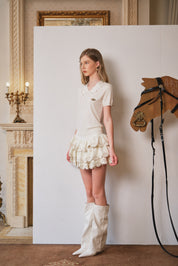 Ivory Pearl-Trim Collar Top