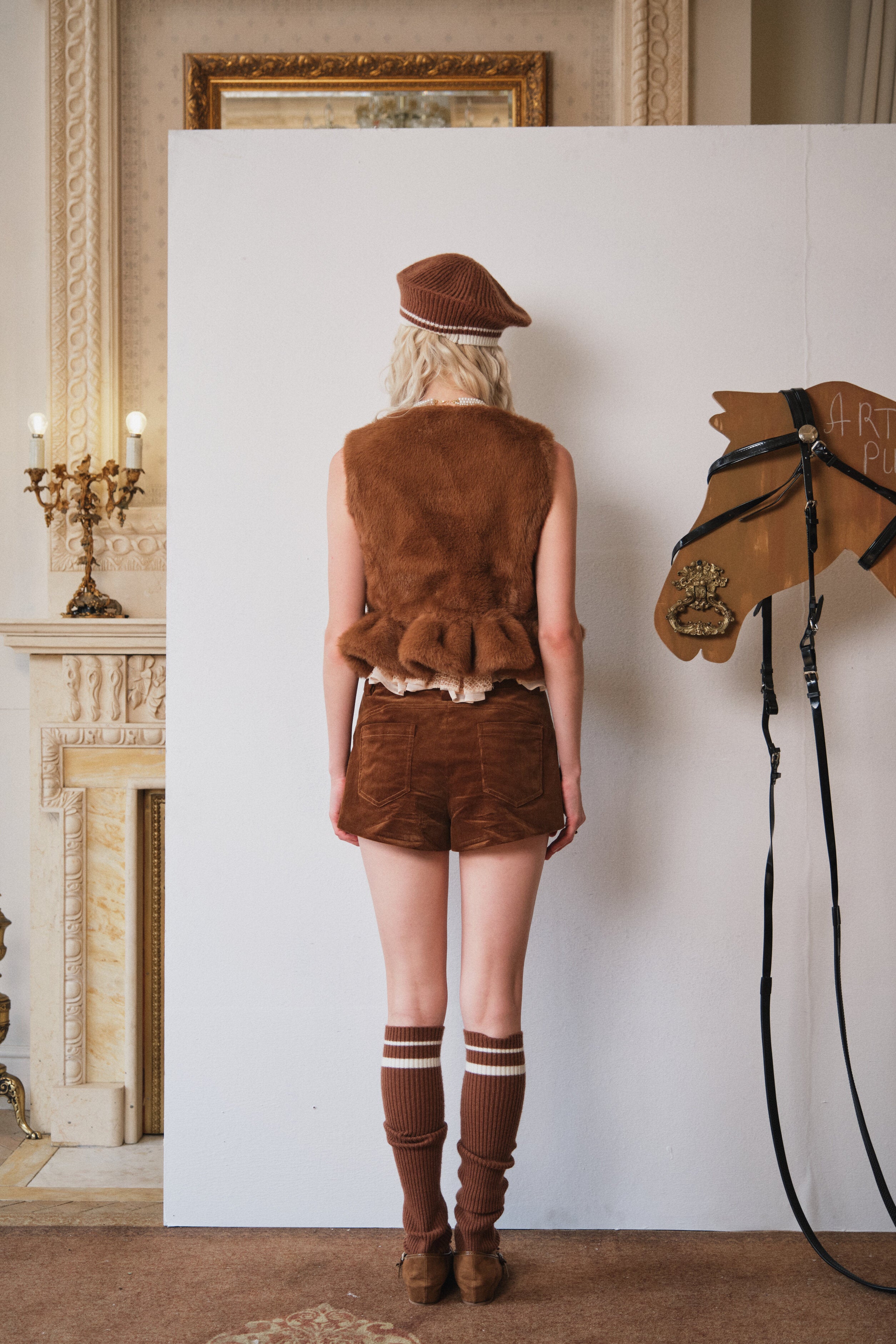 Brown Faux Fur Floral Vest