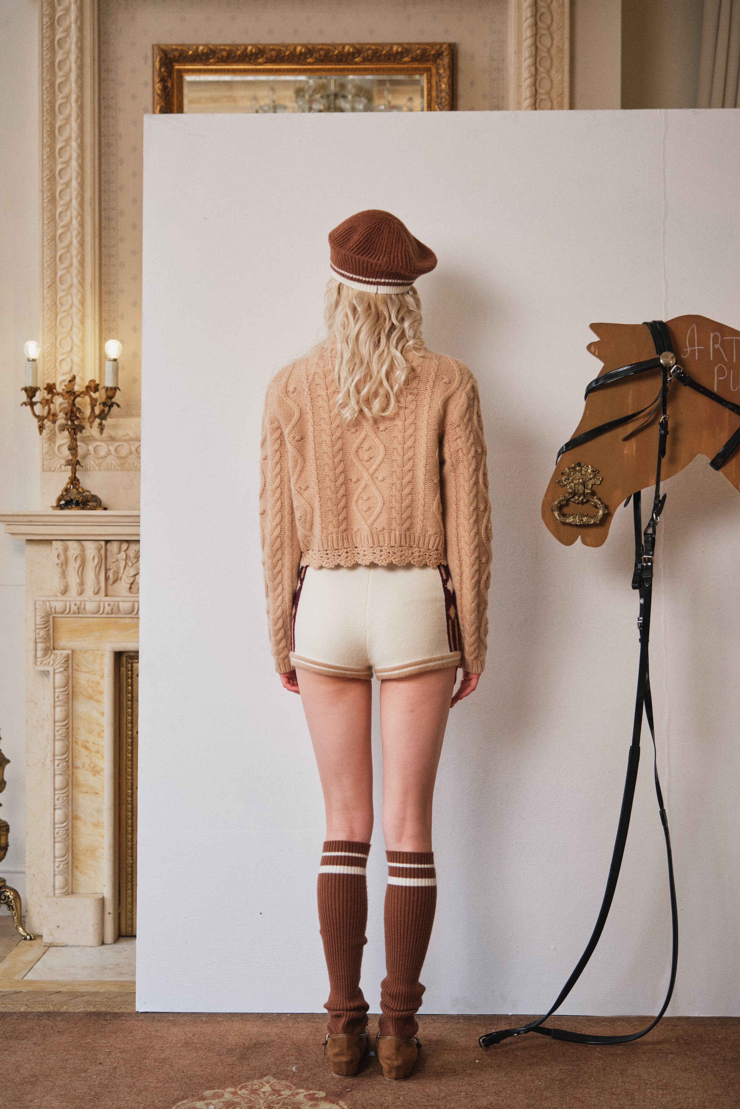 Smoke Pink Wool Knit Cardigan with Bow Trim