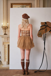 Brown Velvet Plaid Tube Dress