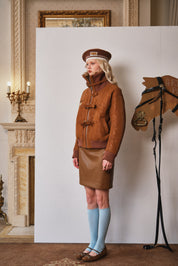Dark Brown Belted Burnished Suede Shearling Coat