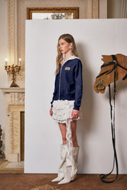Layered Navy Lace Knit Hoodie