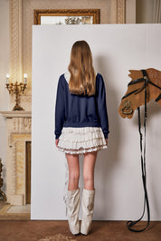 Layered Navy Lace Knit Hoodie