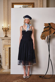 Navy Faux-Layer Knit Camisole with Sequin Panels
