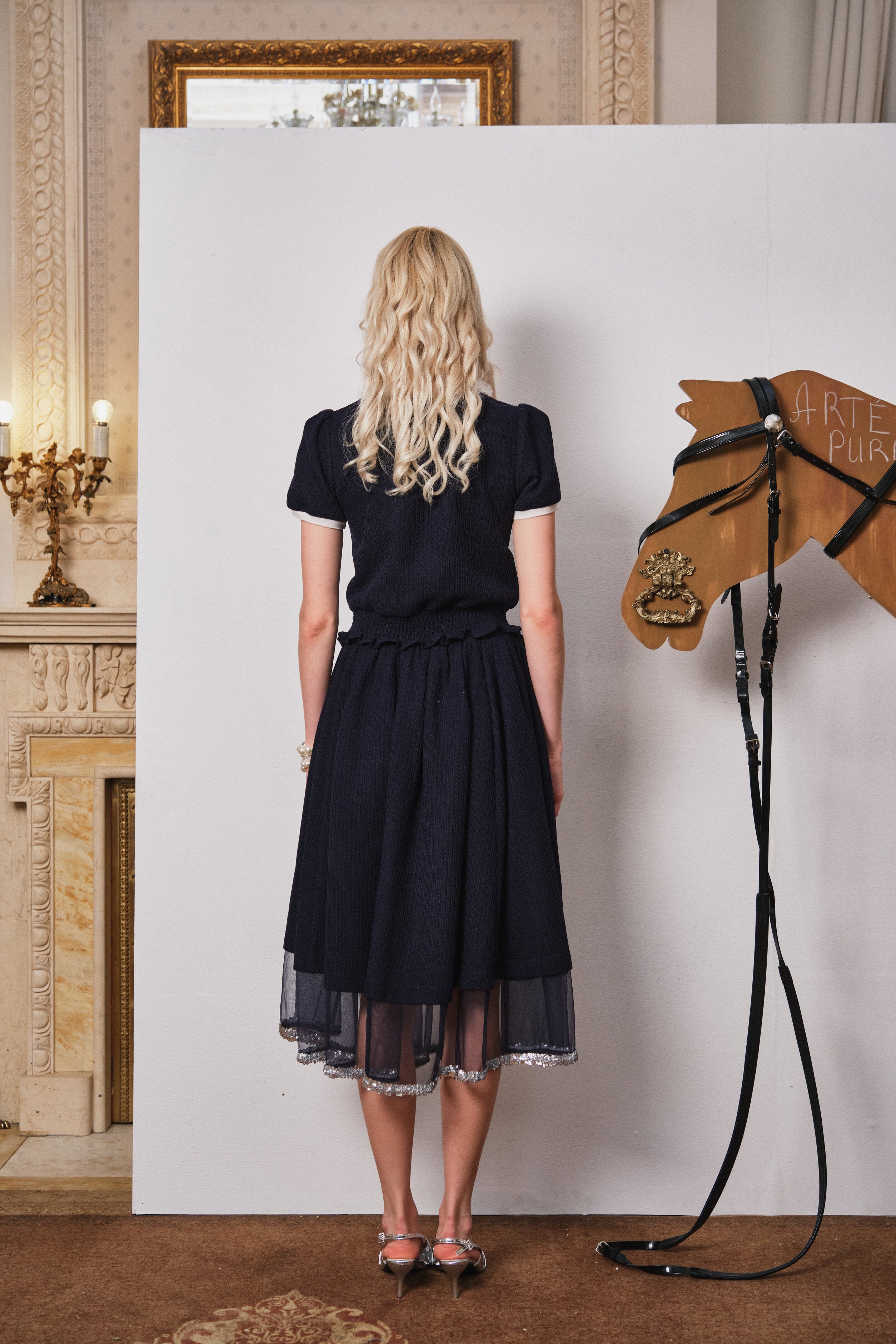 Navy Lace Polo Top
