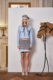 Blue Cropped Shirt with Detachable Knit Collar