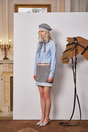 Blue Cropped Shirt with Detachable Knit Collar