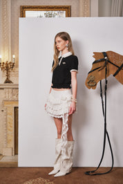 Black Lace Polo Top