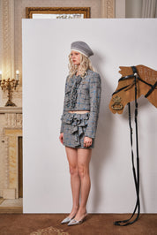 Gray Plaid Bubble-Waist Skirt