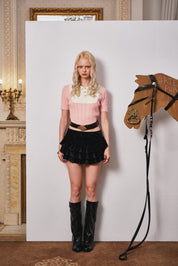 Pink Colorblock Knit Short-Sleeve Top