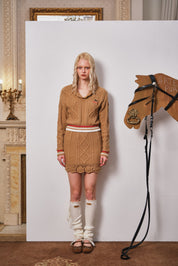 Light Brown Knit Twisted Crochet Mini Skirt