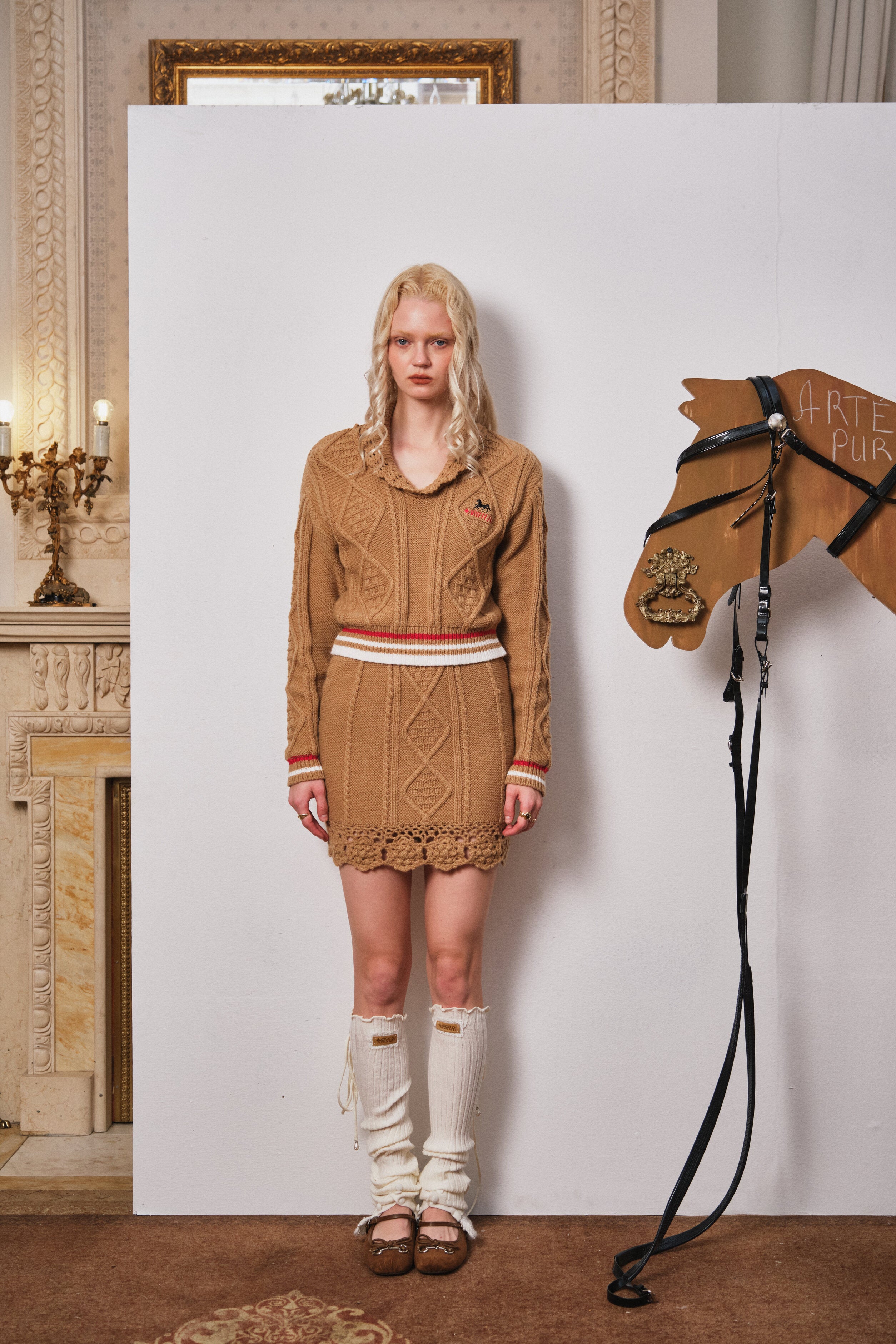 Light Brown Knit Twisted Crochet Mini Skirt