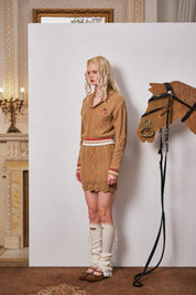 Light Brown Knit Twisted Crochet Mini Skirt