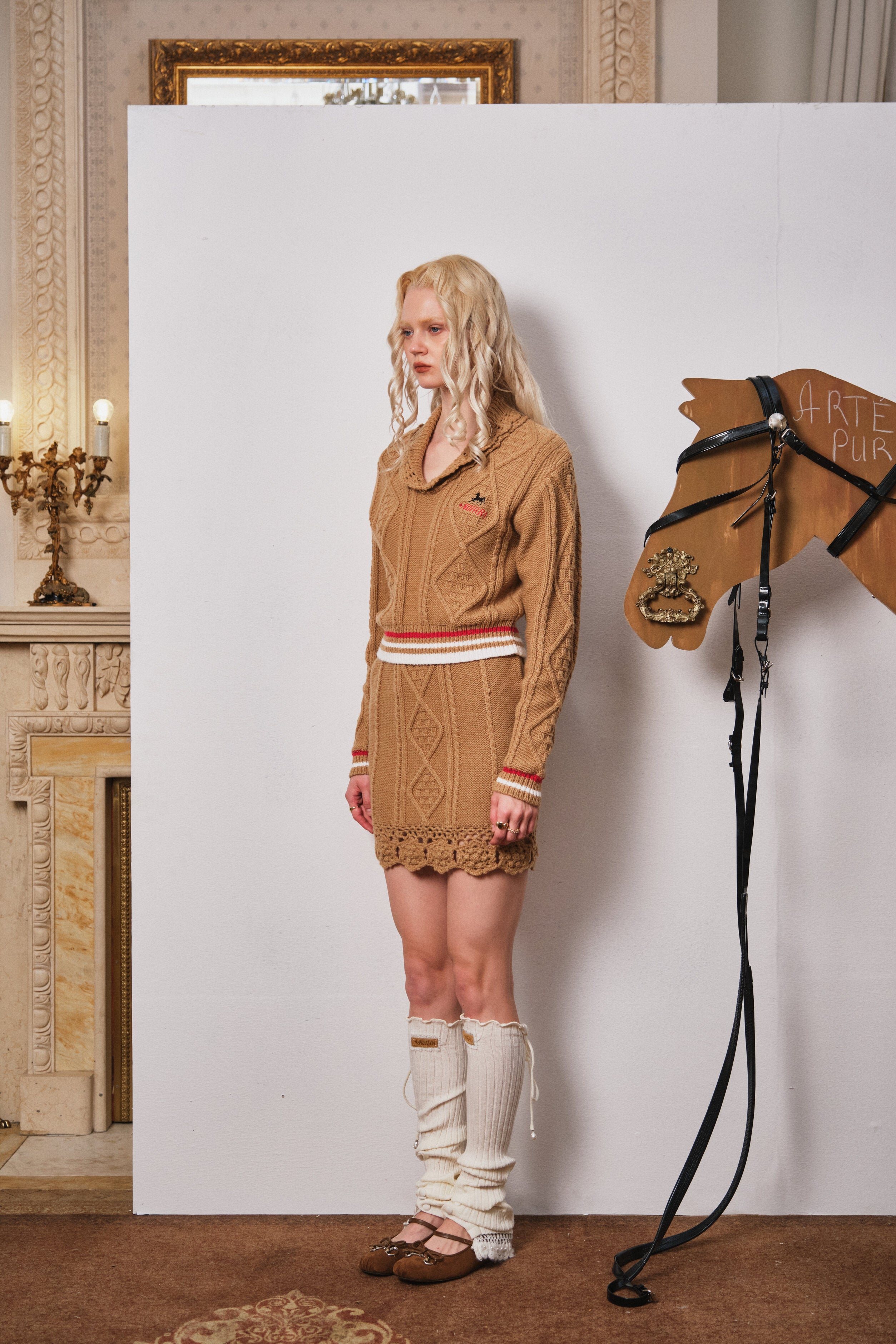 Light Brown Knit Twisted Crochet Mini Skirt