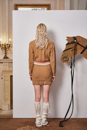 Light Brown Knit Twisted Crochet Mini Skirt