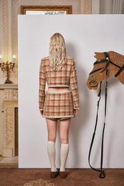 Brown Plaid Mini Skirt with Decorative Buttons