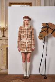 Brown Plaid Mini Skirt with Decorative Buttons