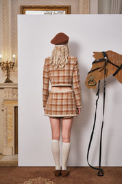 Brown Plaid Mini Skirt with Decorative Buttons