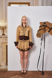 Light Coffee Short Jacket with Detachable Velvet Fur Collar