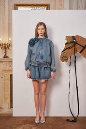 Blue Lace-Trim Denim Mini Skirt