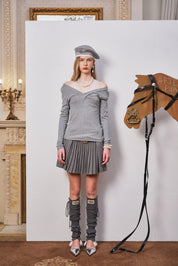 Grey Lace-Trim Knit Top