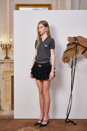Dark Gray Rhinestone Collar Cropped Top