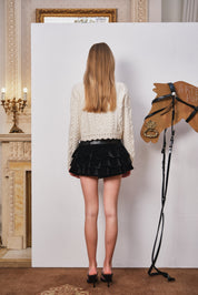 Ivory Wool Knit Cardigan with Bow Trim