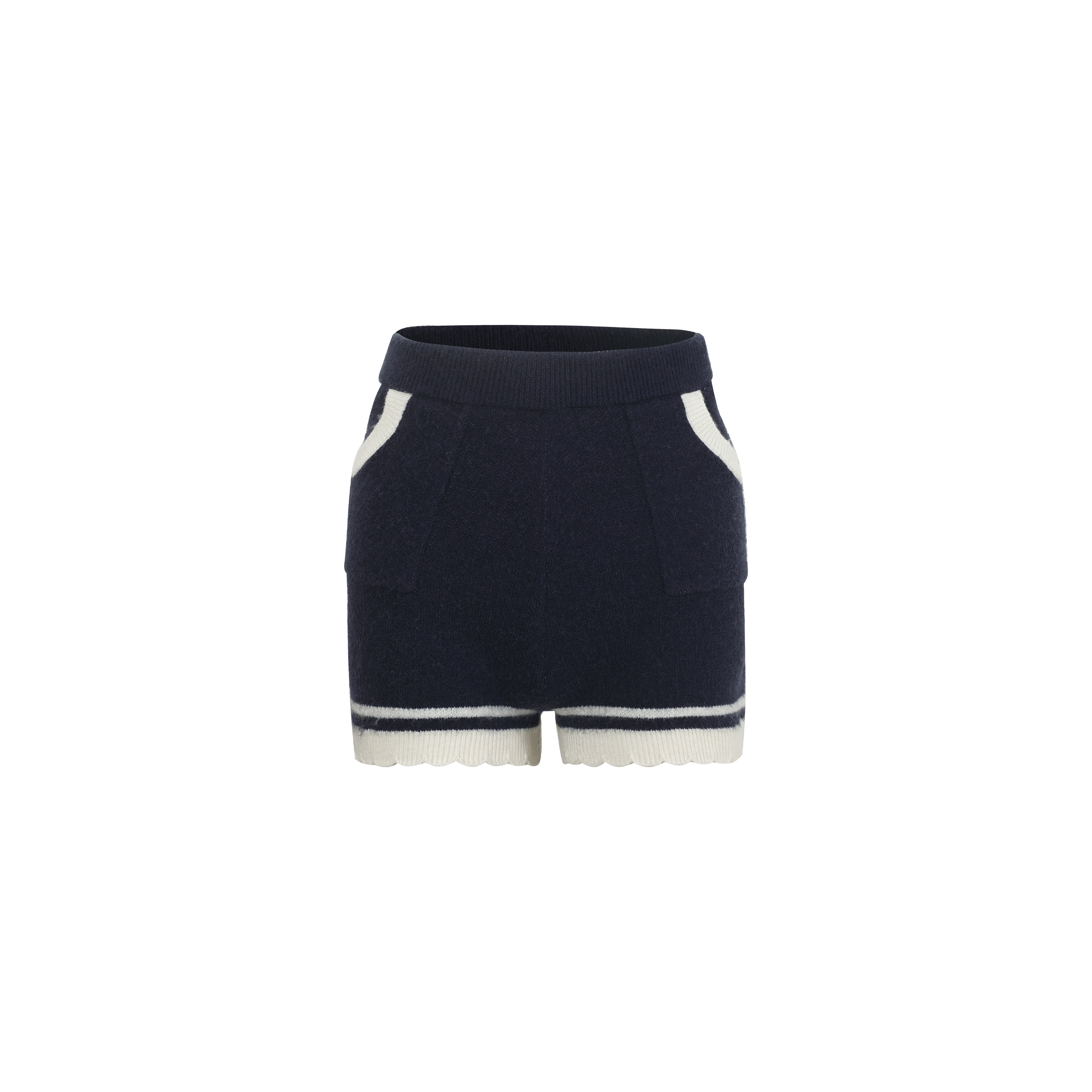 Navy Lace-Trimmed Knit Shorts