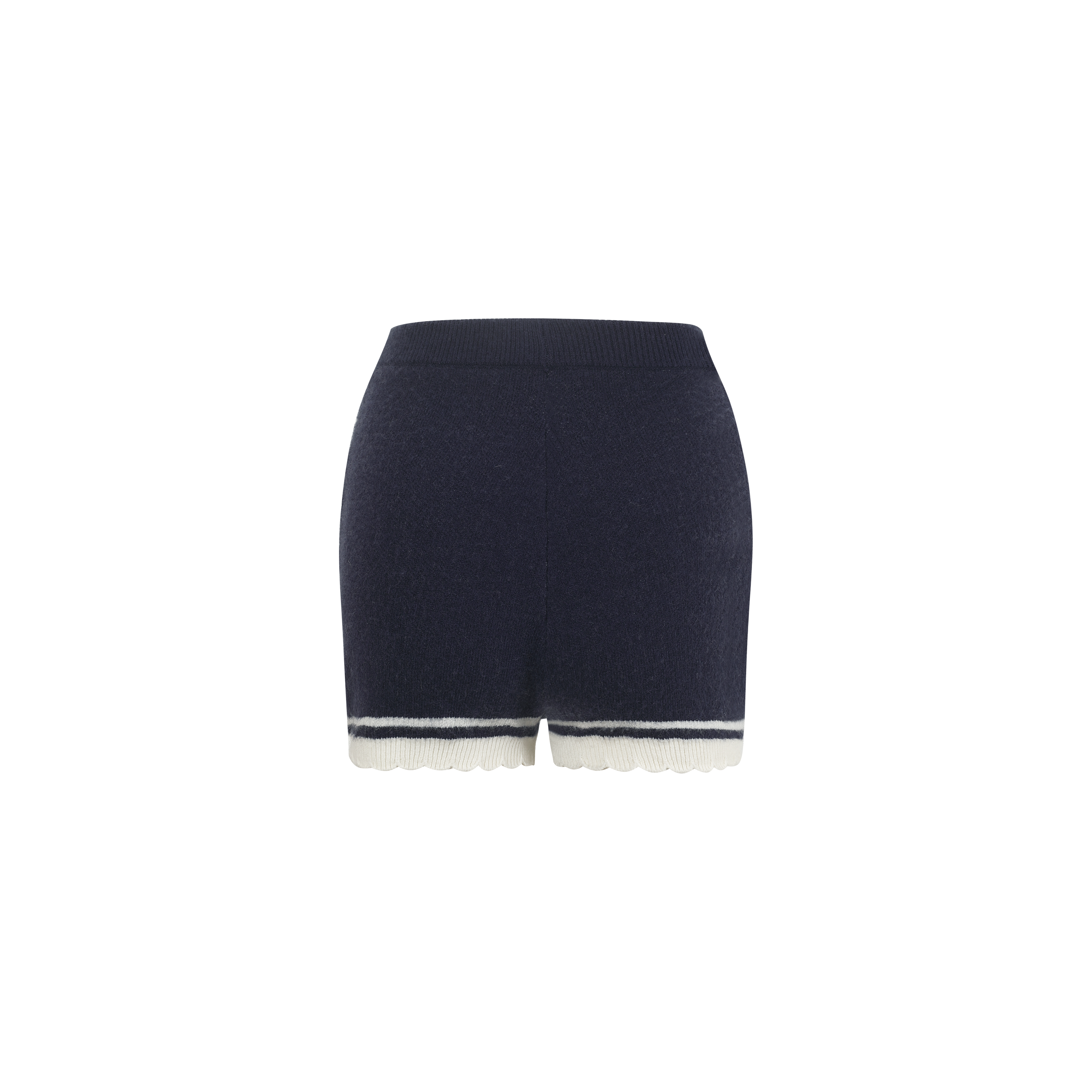 Navy Lace-Trimmed Knit Shorts
