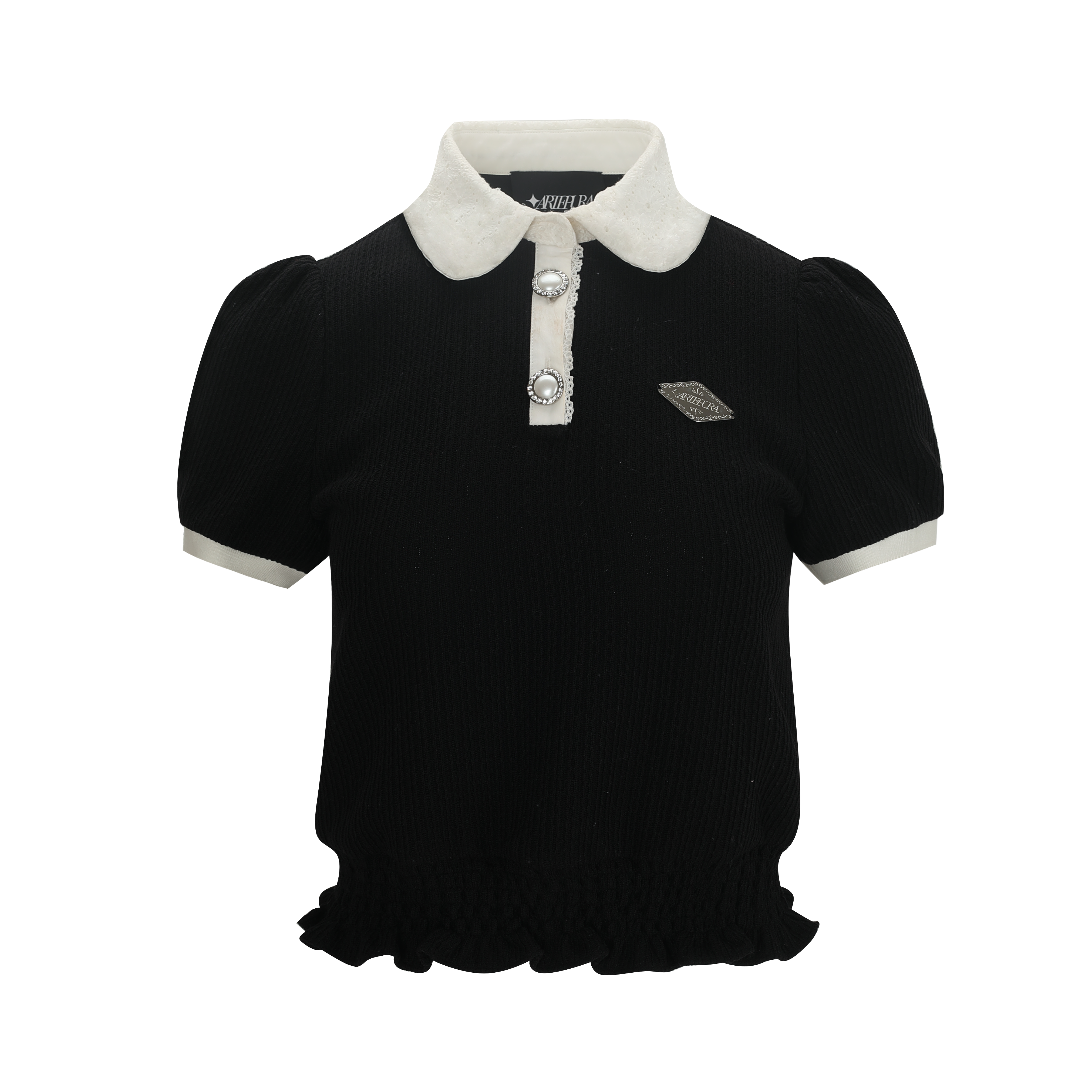 Black Lace Polo Top