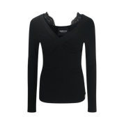 Black Lace-Trim Knit Top