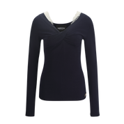 Navy Lace-Trim Knit Top