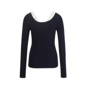 Navy Lace-Trim Knit Top
