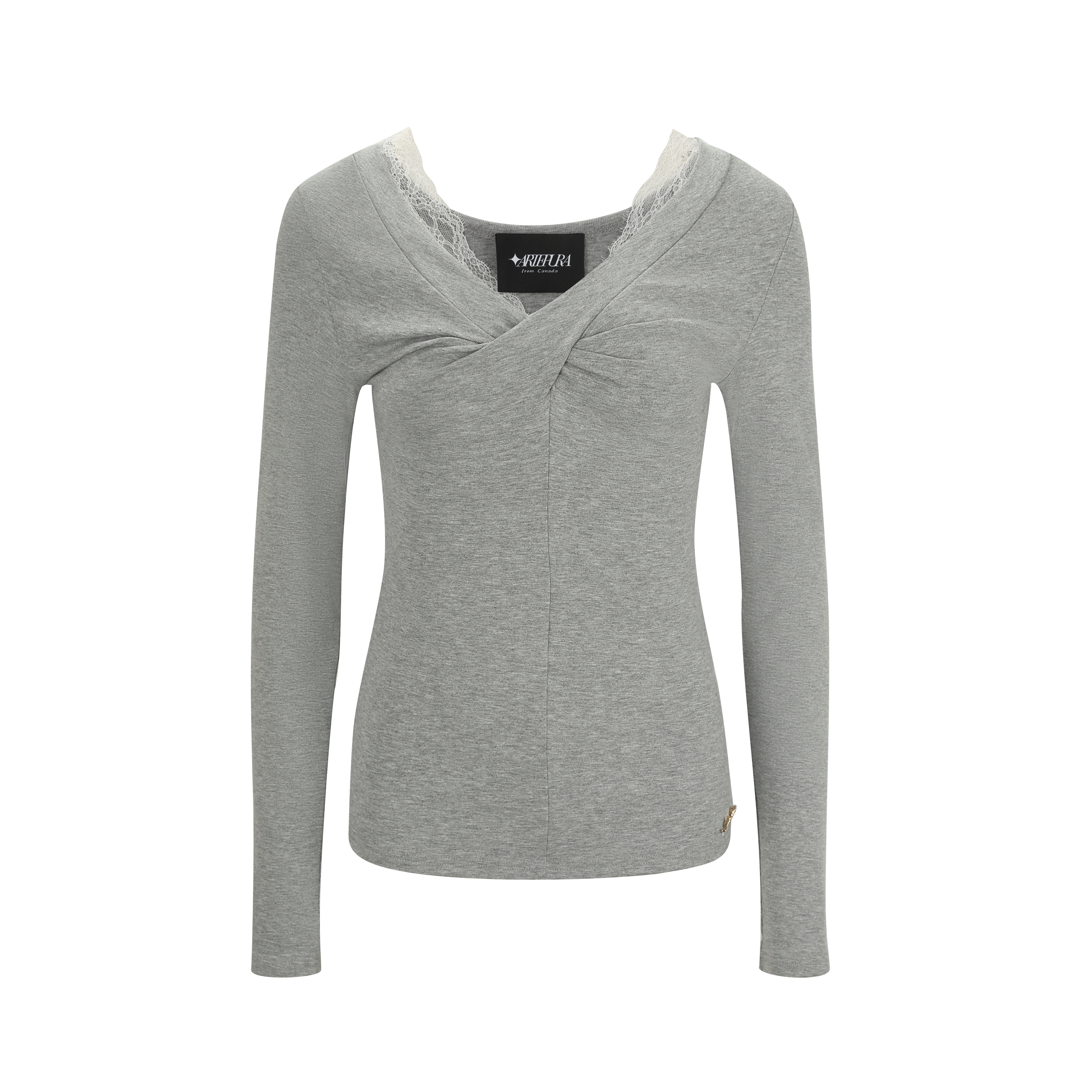 Grey Lace-Trim Knit Top