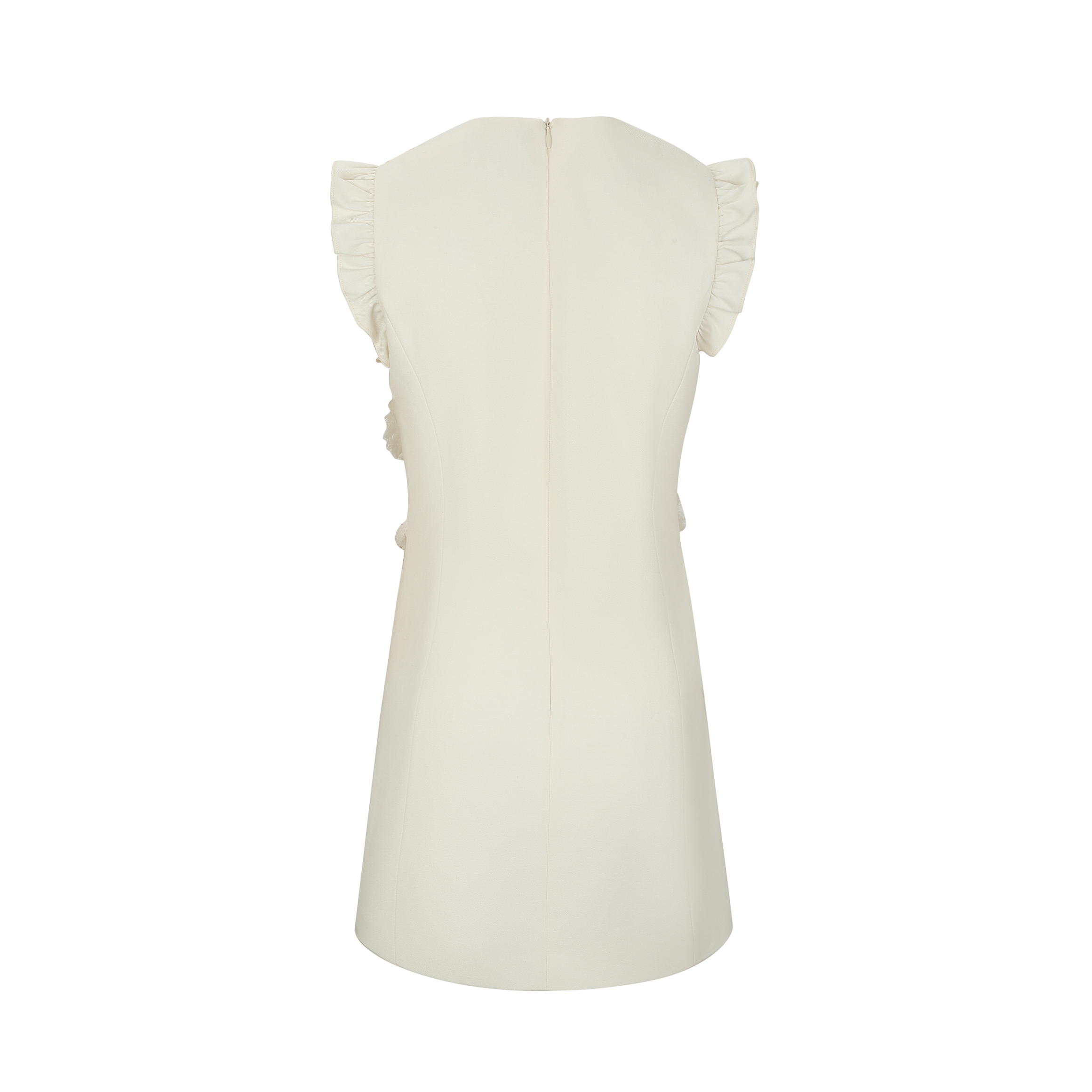 White Diagonal-Panel Fringe Trim Dress