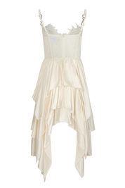 Ivory Tiered Pearl-Gloss Satin Dress