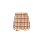 Brown Plaid Mini Skirt with Decorative Buttons