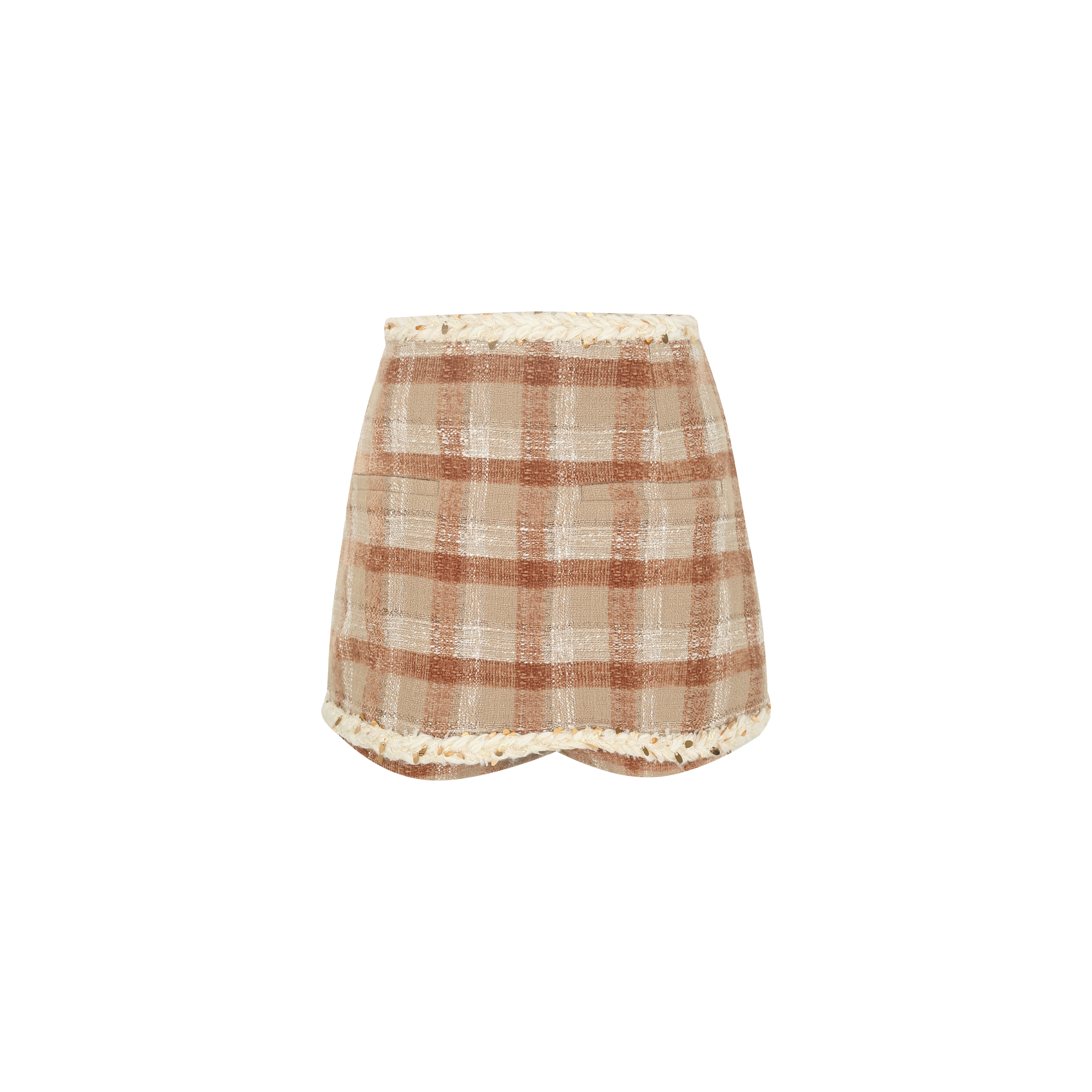 Brown Plaid Mini Skirt with Decorative Buttons