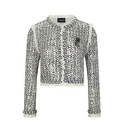 Gray Sequin Jacket with Tulle Trim