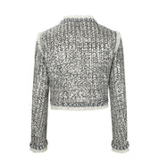 Gray Sequin Jacket with Tulle Trim